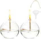 SUPERFINDINGS 2 Sets Clear Glass Oil Lamp Round Refillable Liquid Petite Oil lamp 8 x 7.4 cm Burning with Wick and Holder Included for Indoor Lighting and Outdoor Events