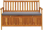Solid Acacia Wood Patio Storage Bench 47.2 Inch with Cushion, Outdoor Garden Seat with Large Storage Compartment, Rustic Wooden Bench for Home and Garden