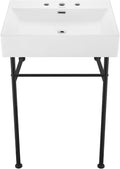Claire 24" Console Sink White Basin Black Legs with 8" Widespread Holes