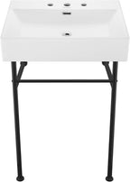Claire 24" Console Sink White Basin Black Legs with 8" Widespread Holes