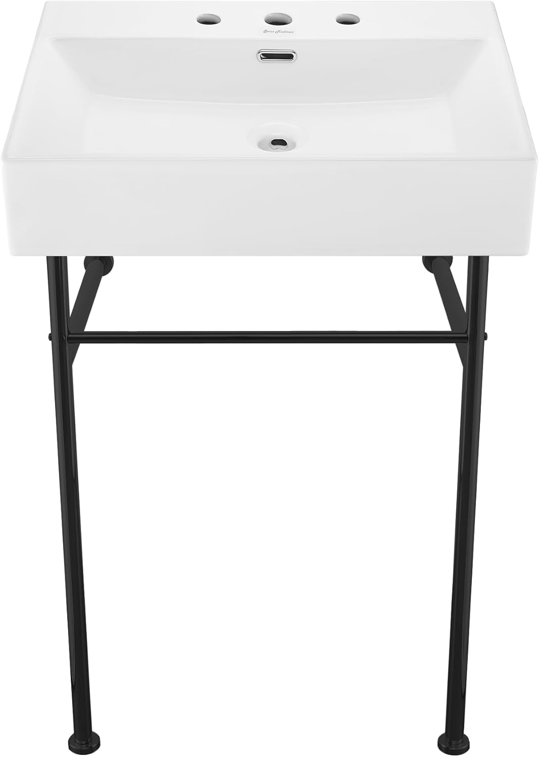 Claire 24" Console Sink White Basin Black Legs with 8" Widespread Holes