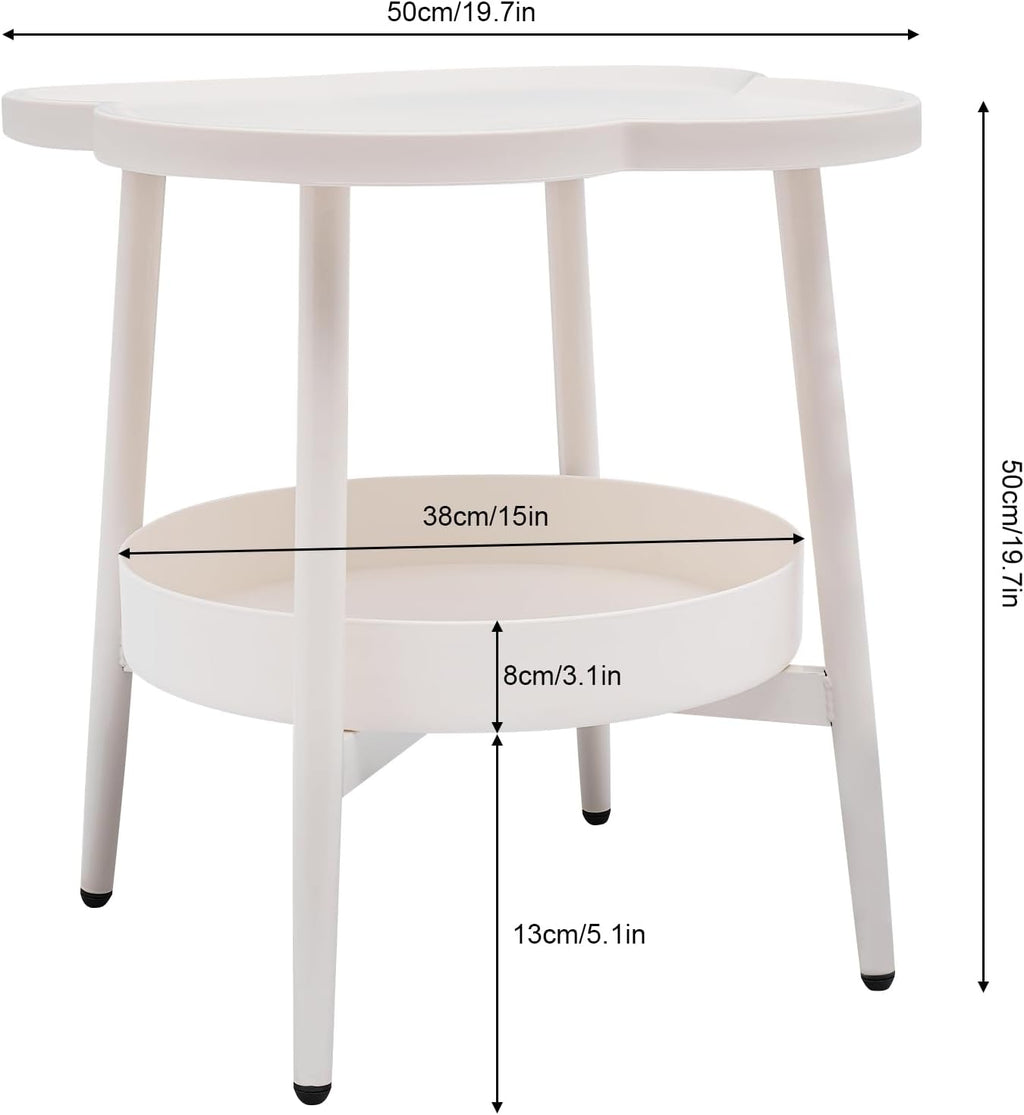 2 Tier Round Side Table, End Table with Storage Shelf, Small Round Nightstand for Living Room, Sofa Coffee Table, End Tables Indoor Outdoor for Small Spaces Bedroom Balcony Office