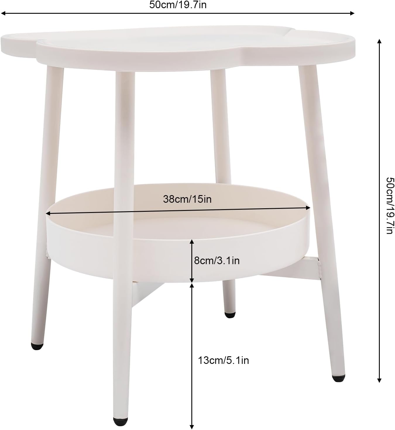 2 Tier Round Side Table, End Table with Storage Shelf, Small Round Nightstand for Living Room, Sofa Coffee Table, End Tables Indoor Outdoor for Small Spaces Bedroom Balcony Office