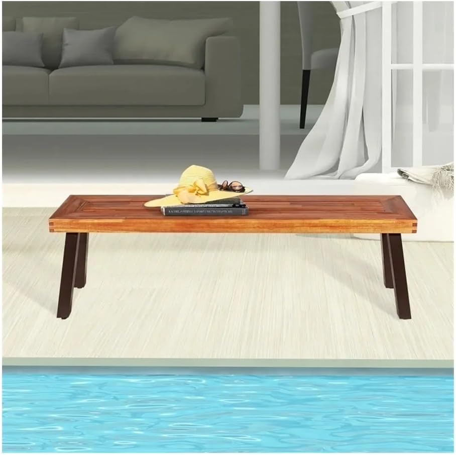 Patio Benches Rustic Wooden Outdoor Chair with Steel Legs for Patio & Garden
