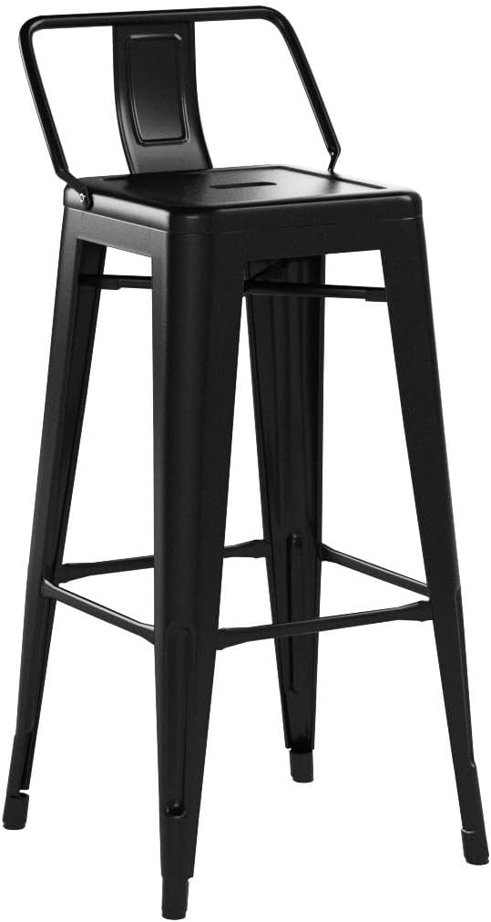 FDW Metal Bar Stool Set of 2 Height Adjustable 30 Inches Stackable Barstools Low Backrest Kitchen Chairs Patio Chairs Dining Stool Tolix Style Bar Stools,Black
