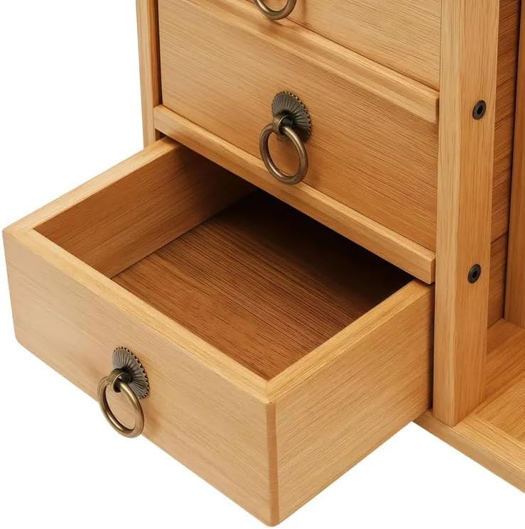Natural Bamboo Desktop Organizer with 3 Drawers, Modern Minimalist Desk Storage Rack, Multi-Layer Shelf for Office Home Bedroom, Space-Saving Tabletop Organizer