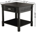 Furnifact Black End Table, Side Table with Drawer and Open Storage Shelf, Square Living Room Furniture, Solid Wood Accents