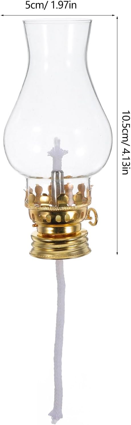 TIDTALEO Vintage Glass Oil Lamp Chimney Replacement with Metal Wick Adjuster, Kerosene Lantern Globe Accessory, Gold Tone, Suitable for Indoor Use and Camping –