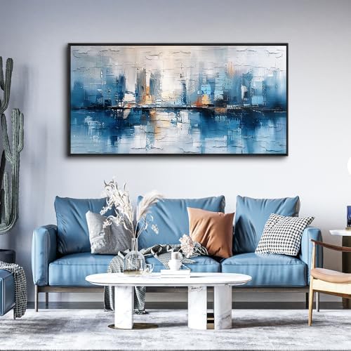ZUITINGHUA Large Black Framed Wall Decor For Living Room Canvas Wall Art For Office Modern Wall Decorations For Bedroom Blue Abstract Painting Modern Pictures Artwork Home Decor 24x48 In
