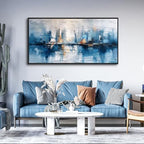 ZUITINGHUA Large Black Framed Wall Decor For Living Room Canvas Wall Art For Office Modern Wall Decorations For Bedroom Blue Abstract Painting Modern Pictures Artwork Home Decor 24x48 In
