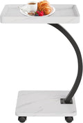 C Shaped TV Tray Table, C Shaped End Table for Couch, 2-Tier Rolling Small Side Table, Versatile Bedside & Laptop Desk, Side Table, White