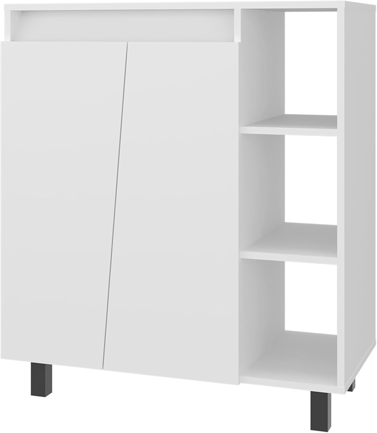 Tuhome Cesna Microwave Sideboard Kitchen Pantry Cabinet, 36.3" Freestanding Pantry Storage with 2 Doors, 5 Shelves & Appliance Surface, White Engineered Wood