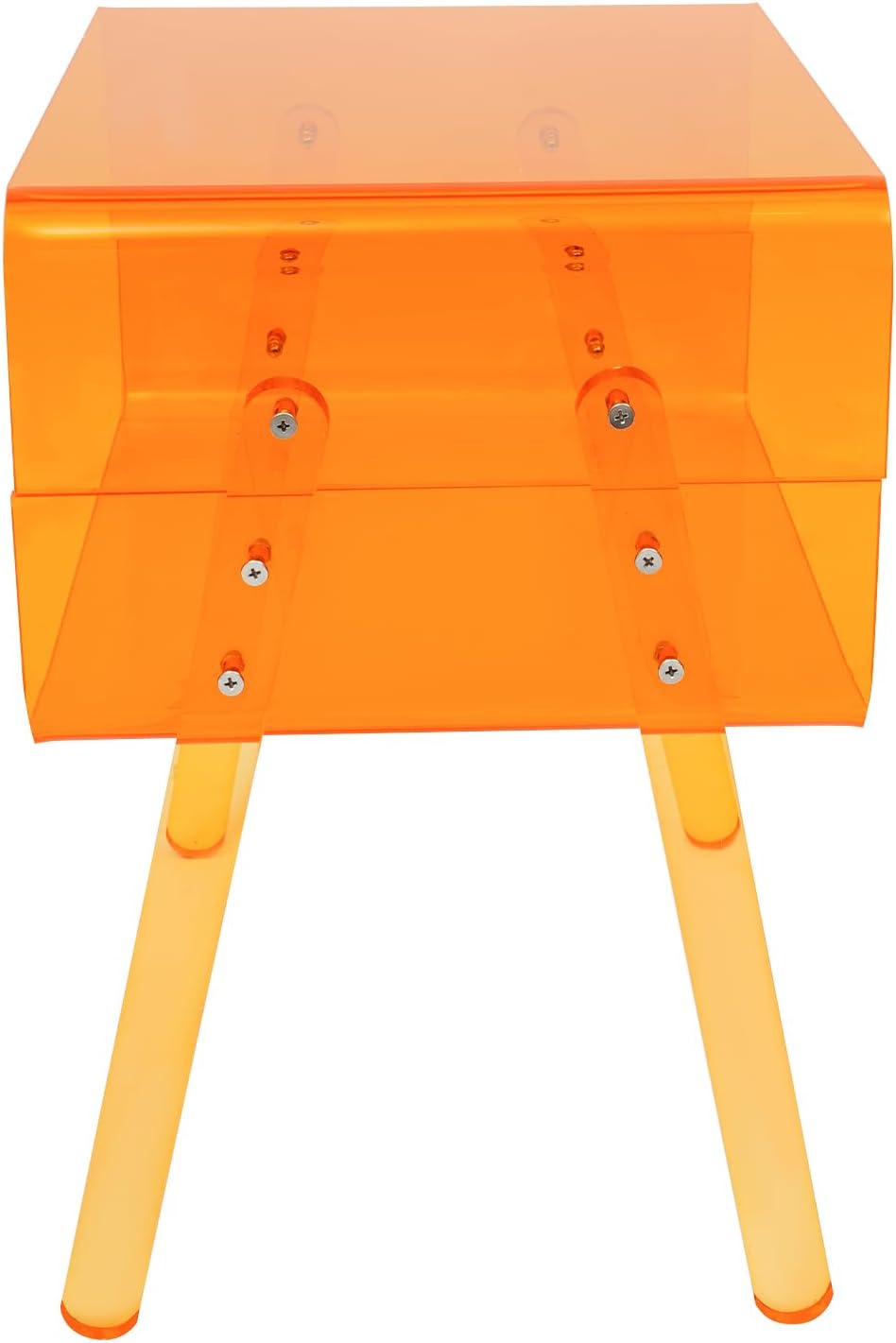 Acrylic Side Table, 2-Tier End Table with Open Storage, Modern Nightstand for Small Spaces, Easy-Clean Bedside Table for Living Room Bedroom Office (Orange)