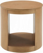 Benzara Sery Side End Table, 22 Inch Round Top with Open Lower Shelf, Oak Brown