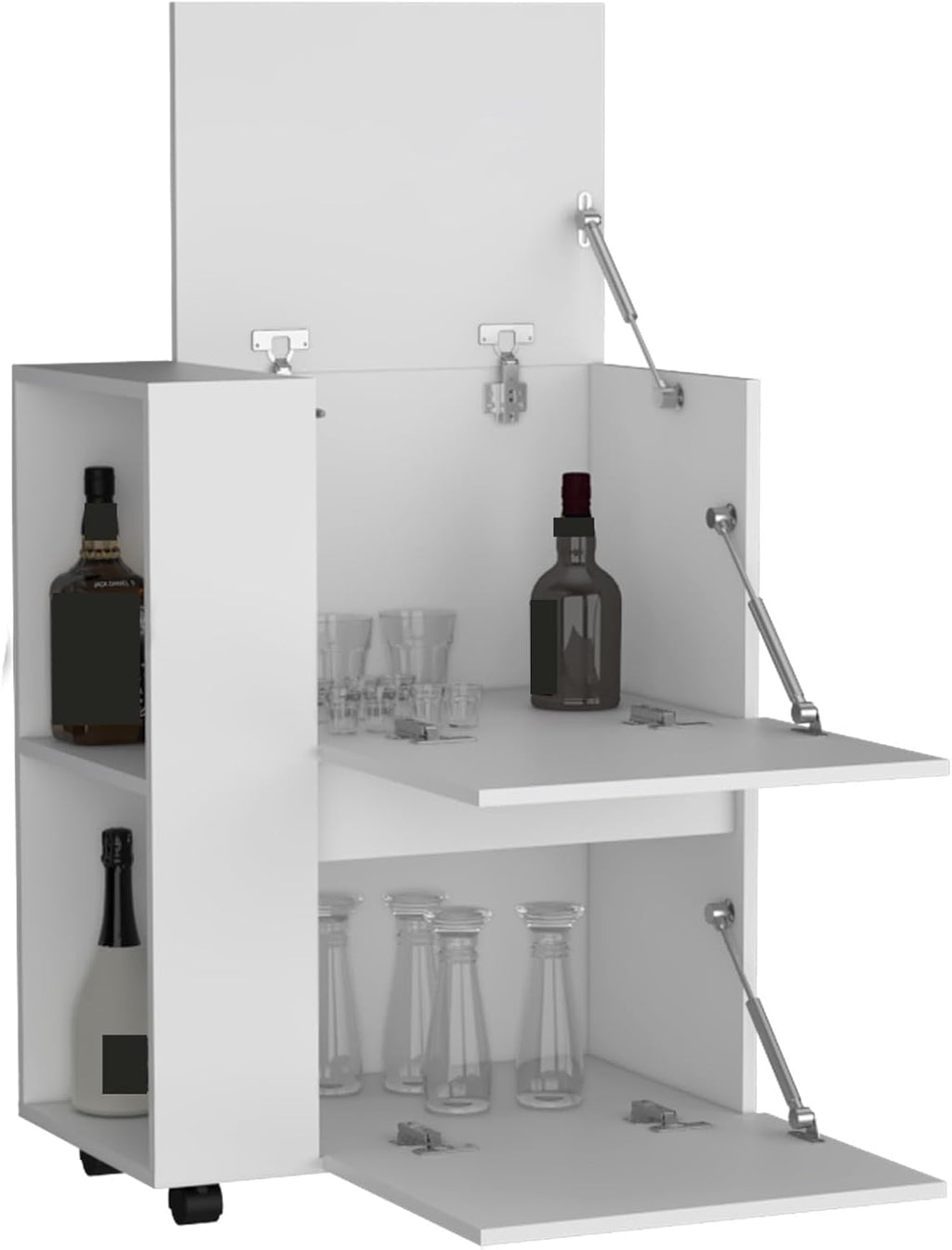 Pantry Cart Two Pull-Down Door Cabinets and Two Open Shelves, Storage Locker for Kitchen Dining Room,for Kitchen Home
