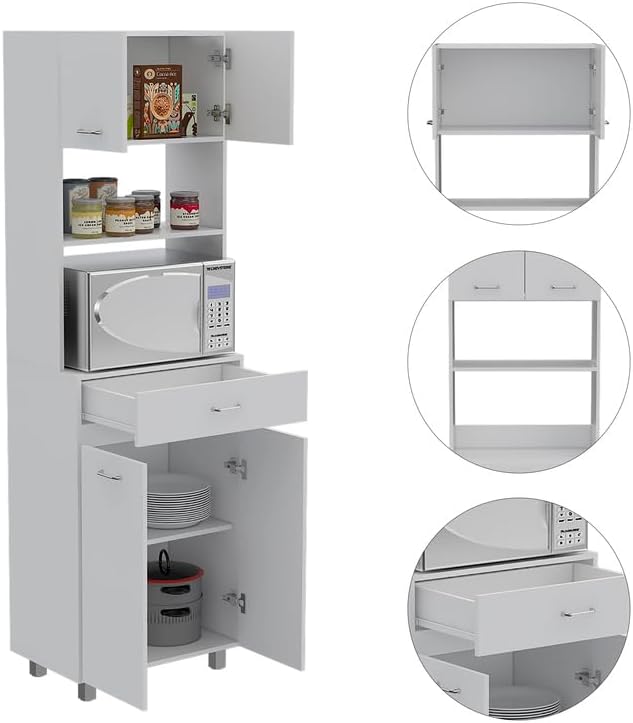 Maykoosh White Kitchen Pantry Cabinet - Appliance Storage with Drawer & Adjustable Legs