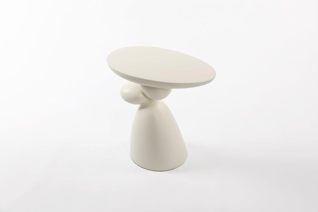 Lucky Stone End Table, Fiberglass Side Table, Modern Minimalist Corner Table, Coffee Table with Decoration, Home Decor for Living Room, Bedroom, Guestroom (Milk White)
