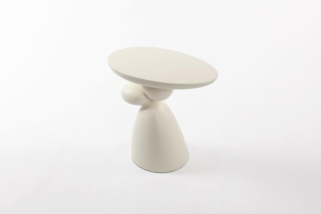 Modern Coffee End Table with Lucky Stone Design, Minimalist Fiberglass Small Side Table, Unique Pedestal Corner Sofa Tables, Home Decor for Living Room Bedroom Office, Milk White