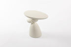 Modern Coffee End Table with Lucky Stone Design, Minimalist Fiberglass Small Side Table, Unique Pedestal Corner Sofa Tables, Home Decor for Living Room Bedroom Office, Milk White
