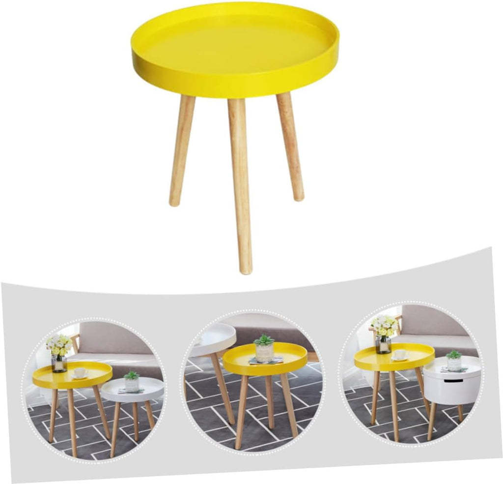 ARTIBETTER Modern Mini Round Yellow End Table, Nordic Style Small Indoor Beverage Side Table for Living Room, Balcony, and Bedroom Use
