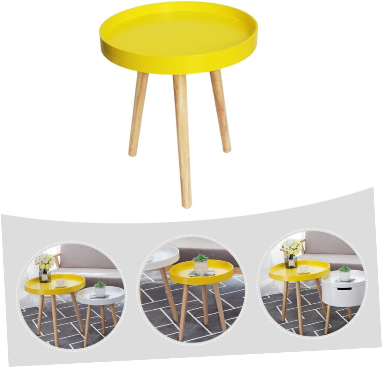 ARTIBETTER Modern Mini Round Yellow End Table, Nordic Style Small Indoor Beverage Side Table for Living Room, Balcony, and Bedroom Use