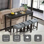 KEIKI 4-Piece Bar Table Set with Power Outlet, USB Ports, and 3 Padded Stools, Dining & Game Room Furniture, Sturdy Wooden Frame, Rustic Faux Wood Design, Dark Gray