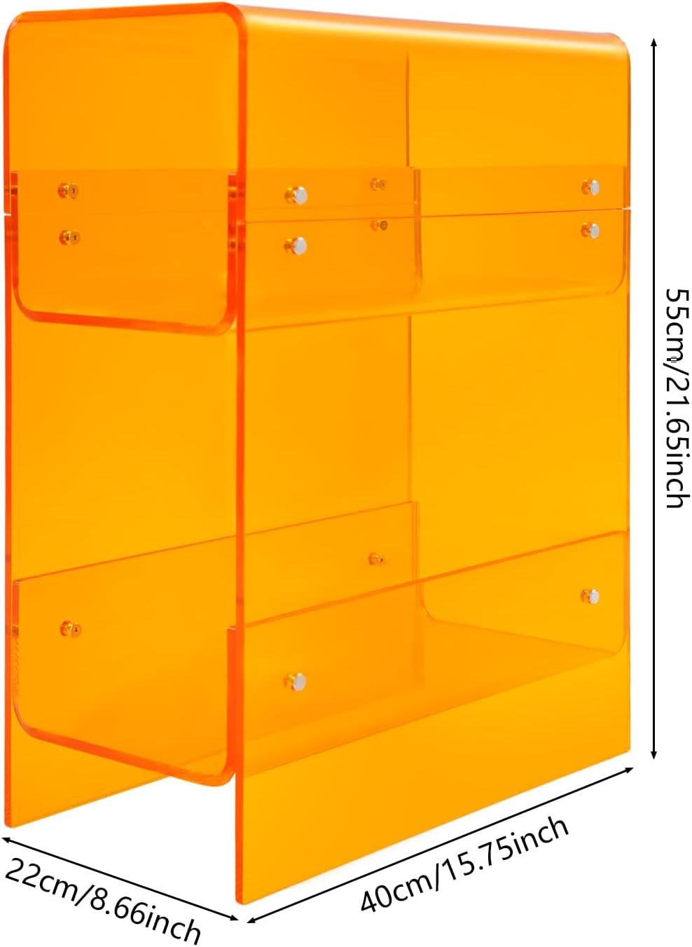 Modern Acrylic Side Table, 3-Tier Small Narrow End Table Slim Nightstand Bedside Table for Bedroom Living Room Bathroom (Orange)