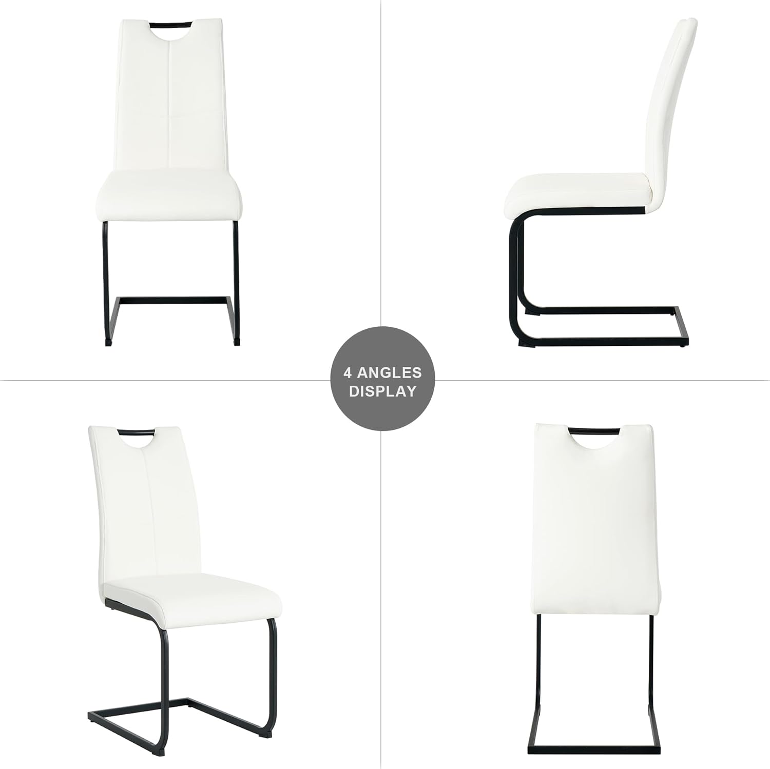 Henf Modern Dining Chairs Set of 2,Dining Room Chair Side Chairs with PU Leather Seat Black Metal Legs,Comfortable Dining Kitchen Chairs for Dining Room Living Room,White Armless Dining Chairs for 2