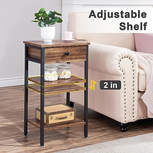 VECELO Tall End Table Set of 2,Nightstand with Drawer and Adjustable Storage Shelf,27.6 inch Side Table for Living Room/Bedroom/Entryway Small Spaces