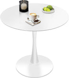 32" White Round Dining Table, Mid-Century Modern Circular Tulip Table with Thickened Top & Sturdy Metal Pedestal, Small Round Bistro Kitchen Table for for 4 People, Easy Assembly