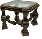 HomeRoots 24" Espresso Brown and Clear Wood and Glass Square End Table