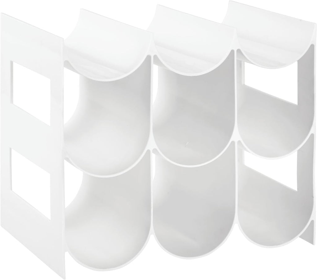 mDesign Plastic Free-Standing Water Bottle Organization/Wine Rack Storage Organizer for Kitchen Countertops, Cabinet, Bin, Pantry, Fridge, Refrigerator, 3 Tiers, 9 Bottles, Lumiere Collection - White