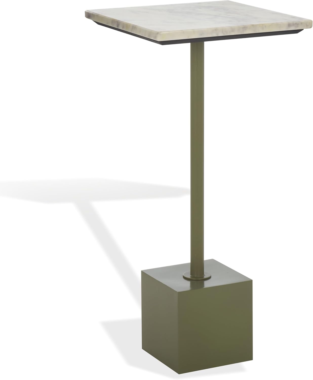 SAFAVIEH Couture Collection - Albertelli Olive Green Iron Accent Table, Compact Drink Table, Marble Top Pedestal Design (SFV6807A)