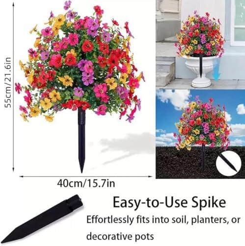 22 Inch Artificial Flower Stake Outdoor Decor - Multi-Color Garden Stakes for Yard & Lawn, No Fade Heavy Duty Plastic, All Season Decoration（2pcs-Mix）