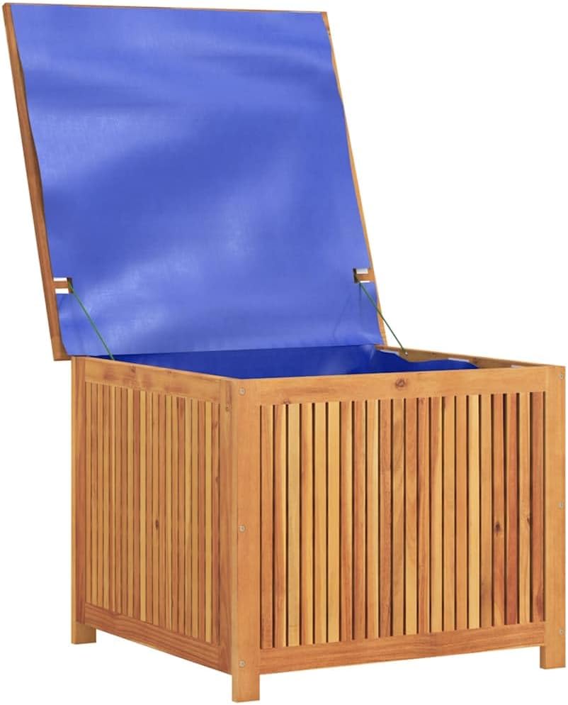 Solid Acacia Wood Garden Storage Box with Flap Closure, 29.5x29.5x22.8 Inch Outdoor Organizer for Cushions Tools, Rustic Patio Furniture, Weather Resistant Seating Bench