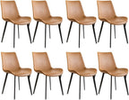 Dining Chairs, Modern PU Leather Dining Room Chair with Sturdy Metal Legs, Upholstered Seat Dinner Chairs Accent Side Chairs for Indoor Kitchen Living Room (Brown, Set of 8)