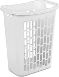 Bushel Laundry Hamper, Slim Rectangular Ventilated Plastic Clothes Basket, Heavy Duty Washing Bin With Reinforced Handles for Bathroom, Dorm, and Closet Organization, White, 1 Pack