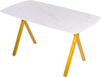 Modern Rectangular Tempered Glass Dining Table for 6, Marble Patterned Glass Top with Metal Legs, Glass Dining Table for Kitchen Living Room (White, Support Legs)