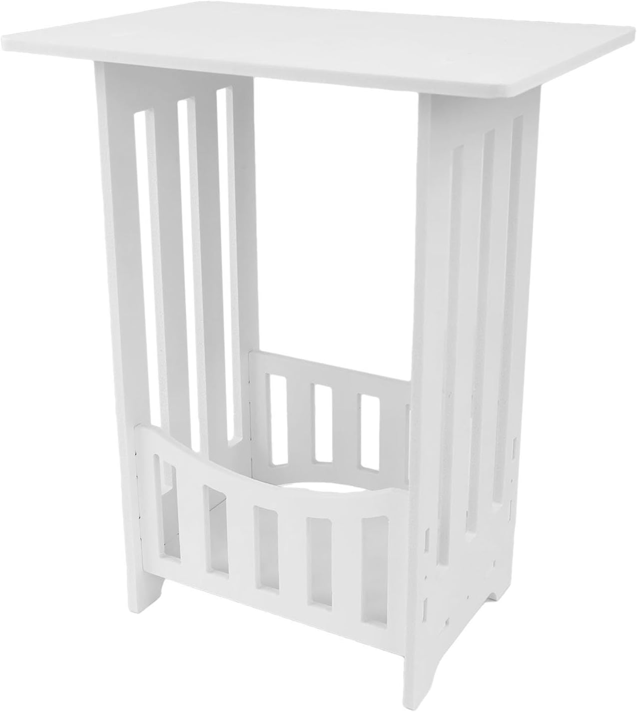 White PVC Side Table, 2/3 Tier Narrow End Table with Display Shelf, Compact Nightstand Bookcase for Bedroom Living Room Bathroom(Single level)