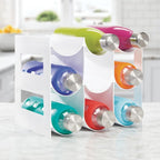 mDesign Plastic Free-Standing Water Bottle Organization/Wine Rack Storage Organizer for Kitchen Countertops, Cabinet, Bin, Pantry, Fridge, Refrigerator, 3 Tiers, 9 Bottles, Lumiere Collection - White