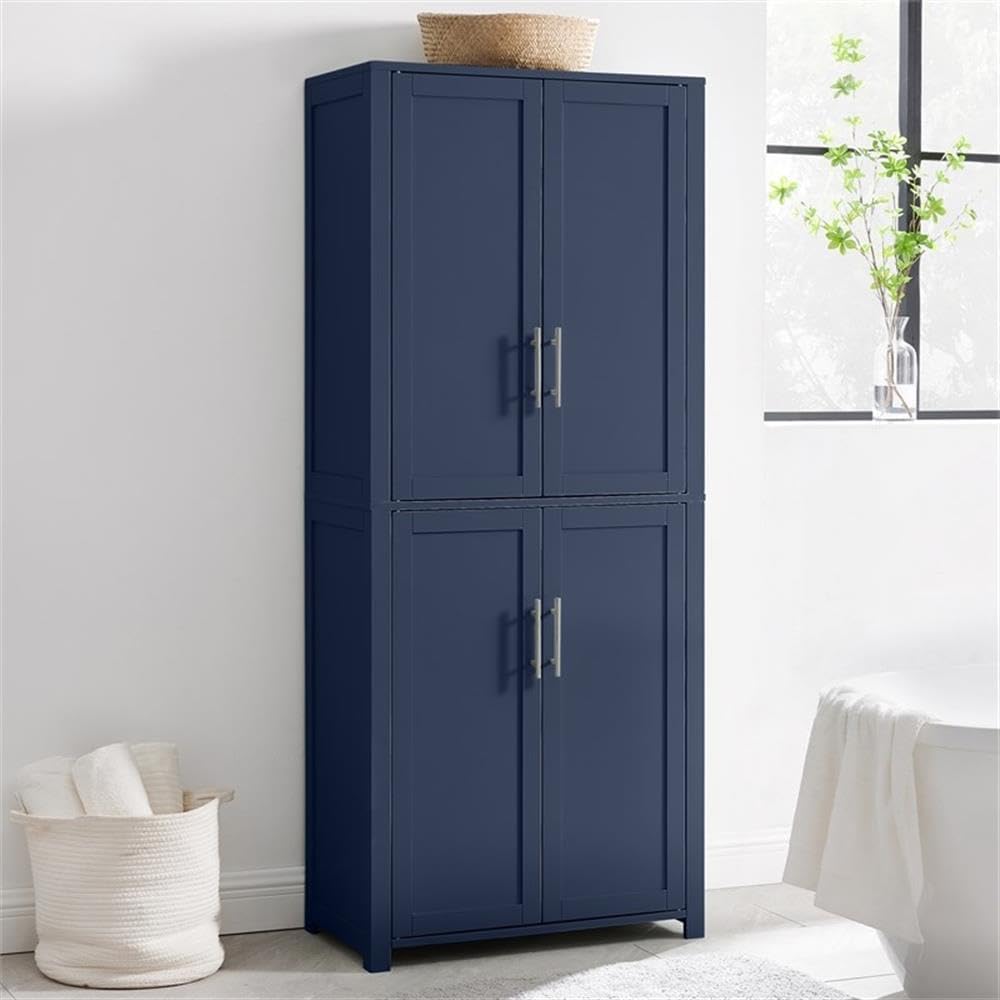MAKLAINE Modern Traditional MDF Wood Kitchen Storage Pantry, 67" H x 28" W x 15" D, Navy Finish, Shaker-Style Doors, Adjustable Shelving, Modular Design for Home Organization, Linen Cabinet or Coffee