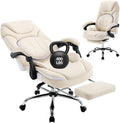 Comfortable Office Desk Chair with Foot Leg Rest, PU Leather Ergonomic Reclining Office Chair with Footrest Back Lumbar Support, Beige