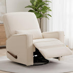 Tbfit Nursery Rocking Chair,360°Swivel Recliner Chair with Lumbar Support for Bedroom, Comfy Upholstered Armchair with Pillows & Footrest for Living Room & Baby Room