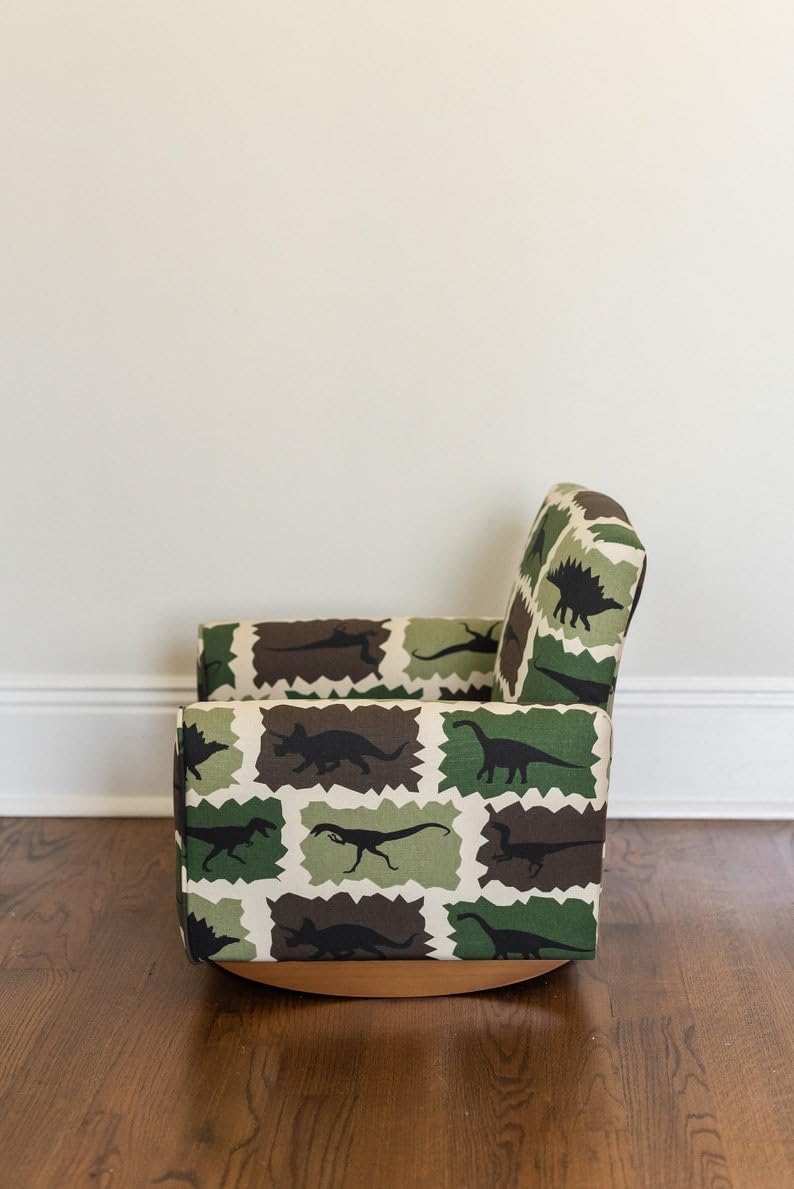 direfly Personalized Child's Upholstered Rocking Chair/Chair - Dinosaurs Green/Brown