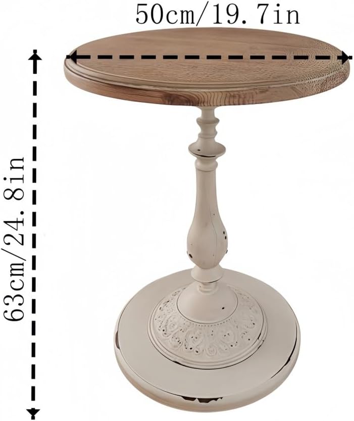 Country Round Table, Pedestal Side Table with Handcrafted Vintage Finish, Retro Accent End Table for Living Room or Dining Room(Black)