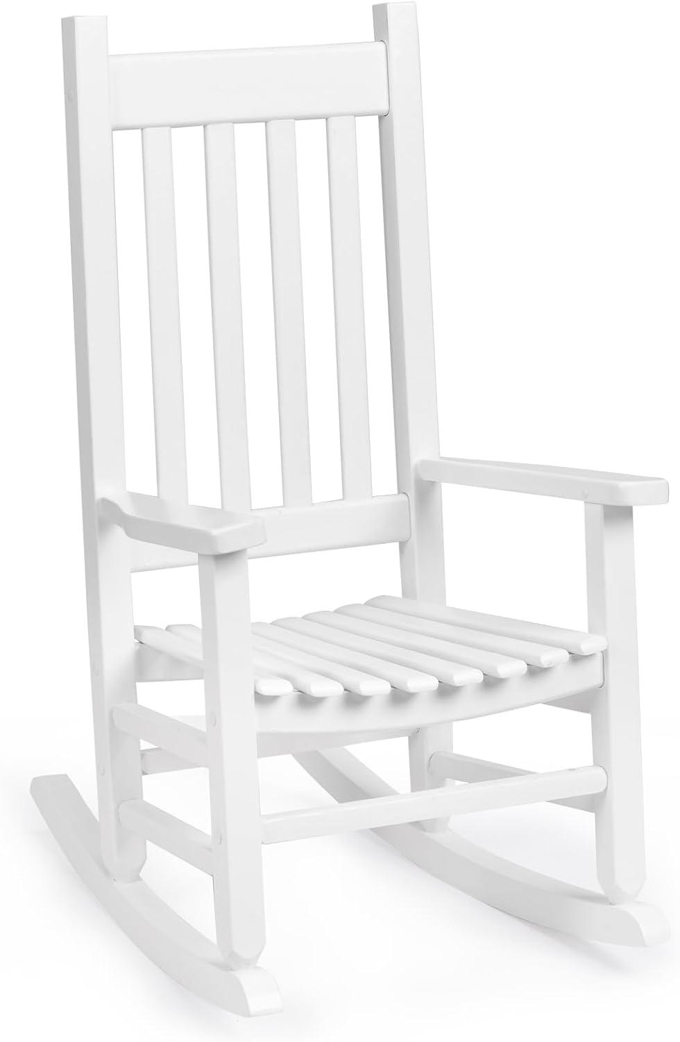 Outvita Wood Children's Rocking Chair, Perfect for Indoor or Outdoor All-Weather Wooden Porch Rocker for Garden, Yard, and Balcony, Patio Rocking Chair Suitable for Kids Ages 6-10(White)