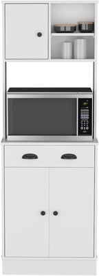 Kitchen Pantry 67" H, Two Cabinets, Three Doors, Two Open Shelves, One Drawer, Microwave Storage Option,for Kitchen