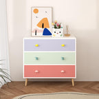 Modern Nightstand with 3 Drawer, Wooden Bedside Table for Kids Room, Toddler Childs Storage Cabinet with Euro Glides, Safety Anti-Tip Design, Easy Assembly, Colorful Finish, 2026 Upgrade (Colorful)
