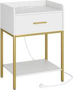 Aienvey Nightstand with Charging Station,Bedside Table with Drawer and 2 Shelf Storage, Small Side Table, Modern White Night Stand, Tall End Table for Bedroom, Living Room