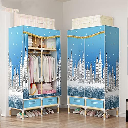 Portable Wardrobe,Simplicity Fabric Cupboard Clothes Storage Hanging Rail Storage Cabinet with Drawer Storage Shoes,Toy(Size:168 * 128 * 45CM)